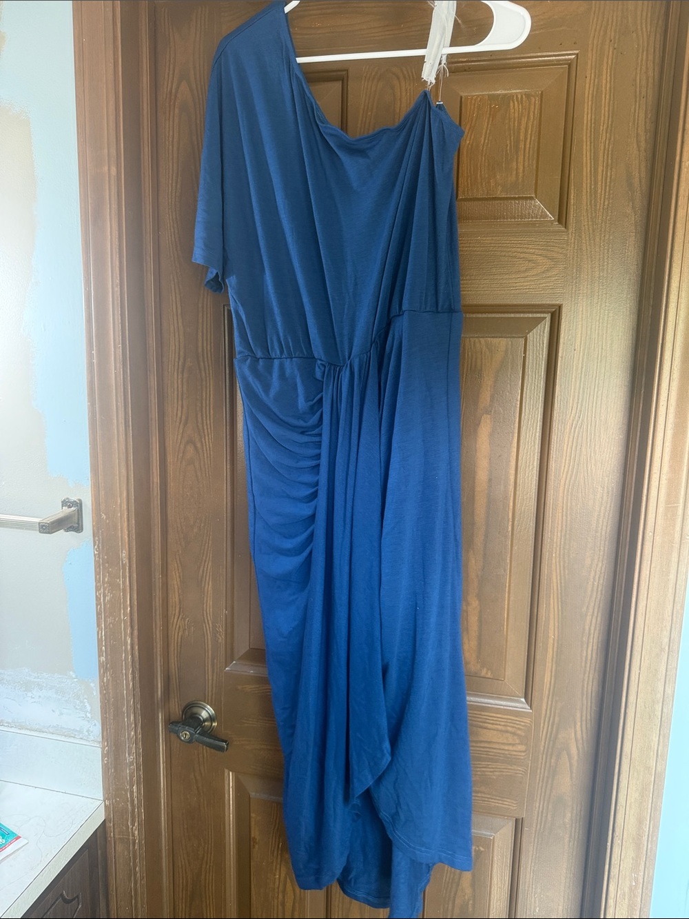 Women’s One-Shoulder Blue Draped Midi Dress